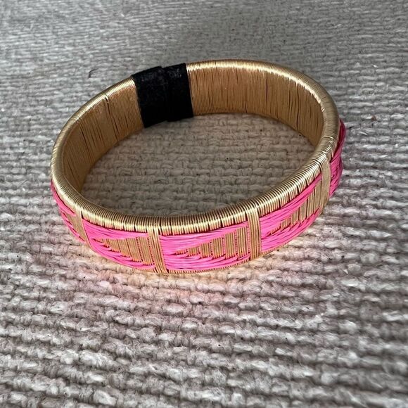 HANDCRAFTED Bracelet Earthy Aesthetic Gold Plate Cord Design With Pink Cord - Picture 1 of 6